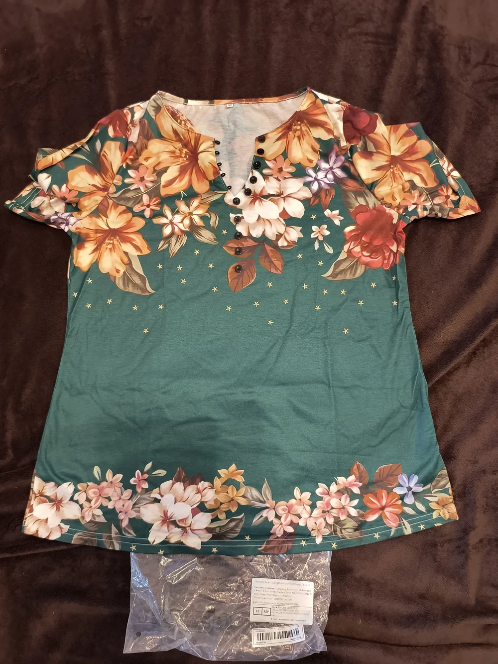 Floral Cold-Shoulder Women’s Top in Teal - Picture 1 of 9